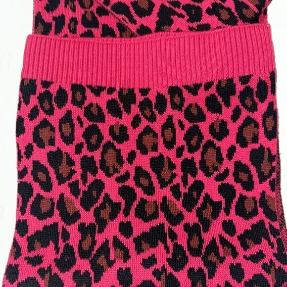 kate spade Large Fuchsia Pink Black Rust Brown Cheetah Animal Print Knit Scarf - Picture 7 of 7